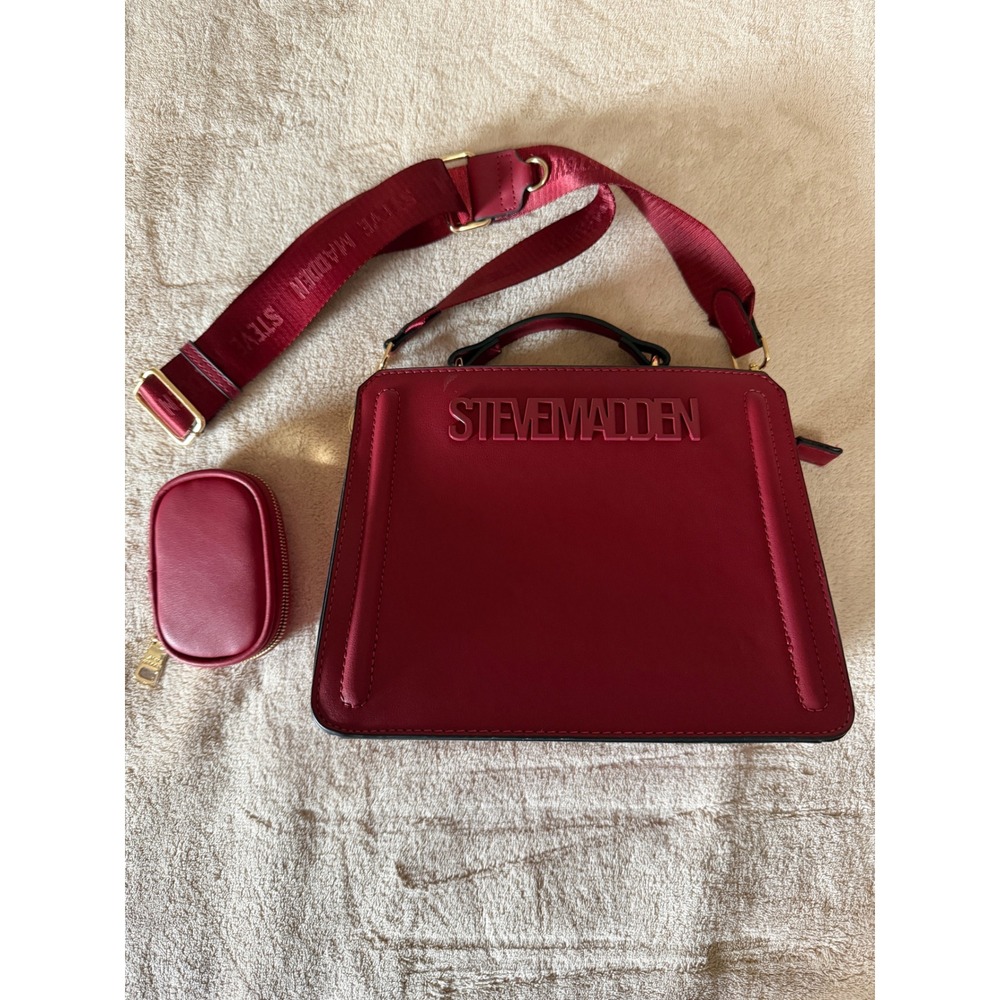 Steve Madden Burgundy Satchel Crossbody Bag with Webbed Strap & Coin Purse NWOT - Picture 3 of 13